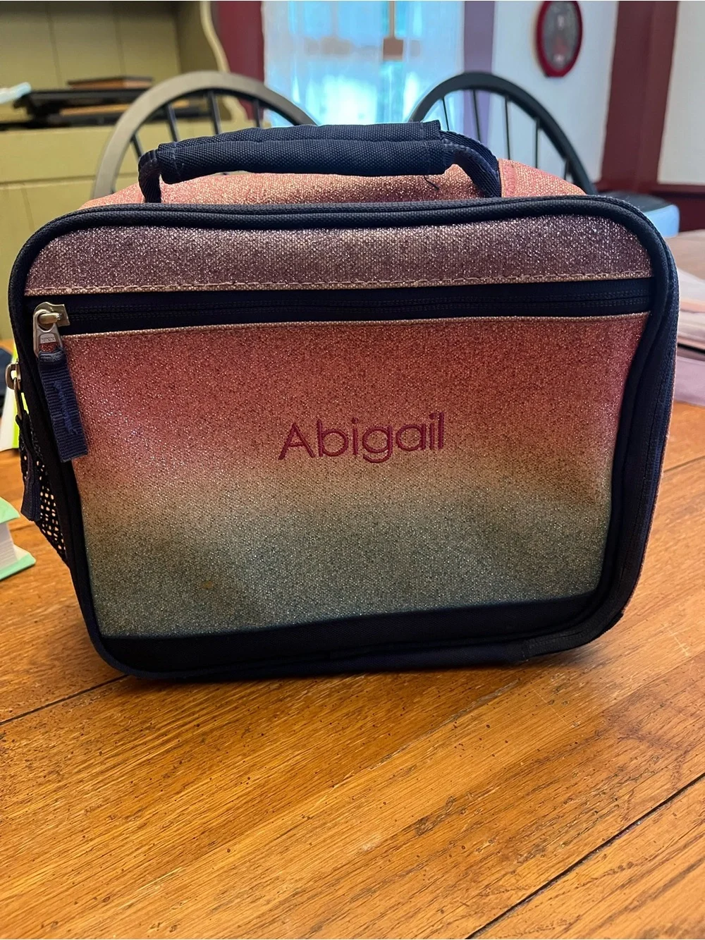 Personalized Abigail Ombre Glitter Lunch Tote - Pink to blue